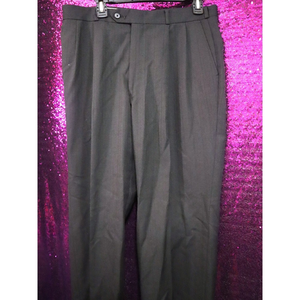 Charcoal Pinstripe Dress Pants Mens Pleated Front Formal Trousers Prom Dance